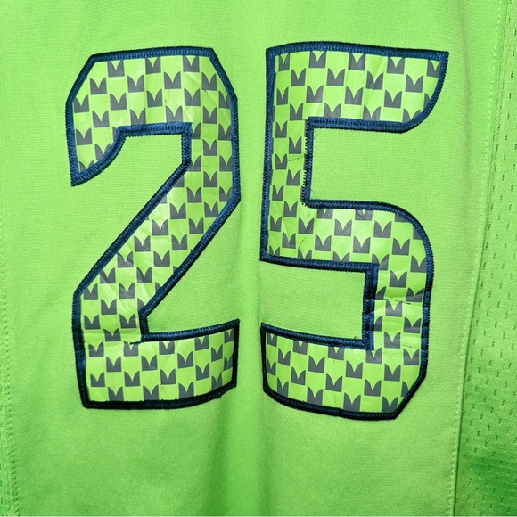 SHERMAN #25 NIKE NFL FOOTBALL JERSEY TOP SHIRT SIZE MEDIUM NEON GREEN NAVY - Picture 4 of 6